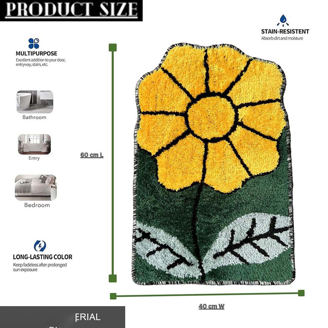 Microfiber Anti-Slip Doormat for Home & Bathroom Entrance Yellow & Green Flower Mat (40x60 cm) Image 4
