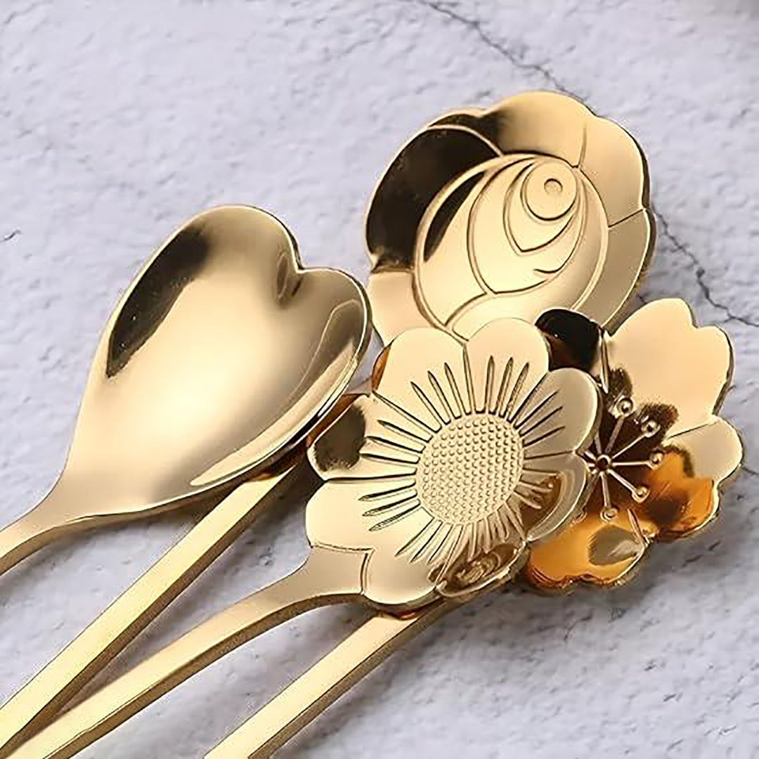 Spoon Setcoffee Spoondessert Spoonscutlery Kitchen Tablewarestainless Steel Gold Different Shape Coffee Spoons Set Image 1