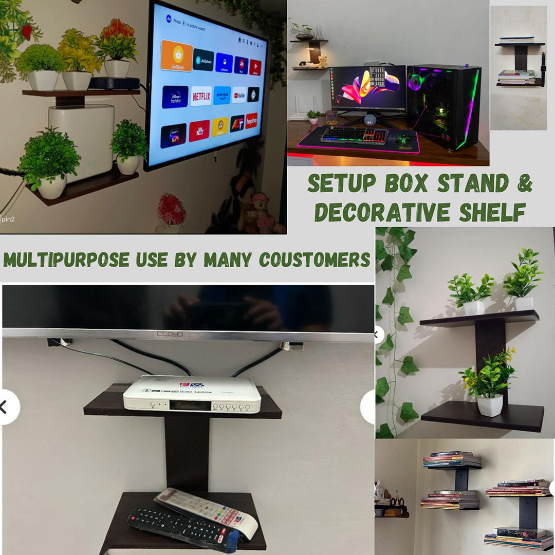 Wooden Wall Mount Tv Set Up Box Stand Wall Shelves Wooden Wall Shelf Number Of Shelves 2 Brown Image 3