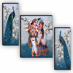 Saf Set Of 3 Radha Krishna With Couple Peacock Uv Textured Home Decorative Gift Item Self Adeshive Painting 12 Inch X 18 Inch Image 1
