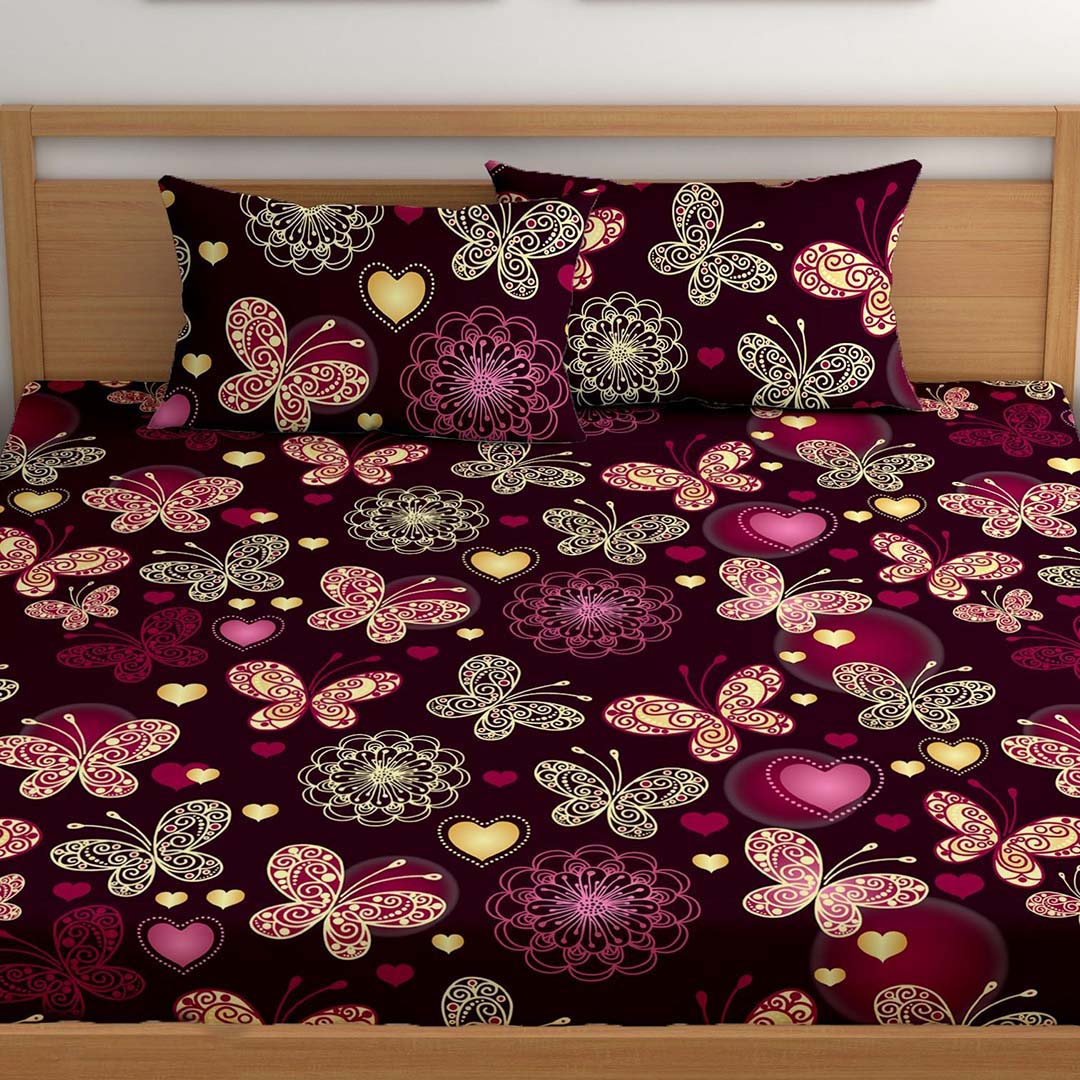 Cotton (88x100 Inch) Double Size Bedsheet With 2 Pillow Cover in Multicolor Image 2
