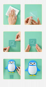 Penguins Shape Toothbrush Holder Plastic Stand For Toothpaste Comb Brush Cream Lotion Kids Bathroom Cup Drain Waterproof Self Adhesive Image 4