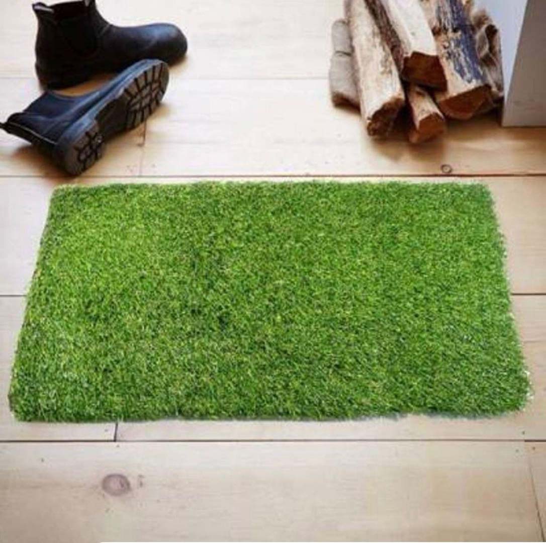 Artificial Grass Anti-Slip Doormat for Home & Bathroom Entrance Green Rectangular Mat (37x57 cm) Image 1