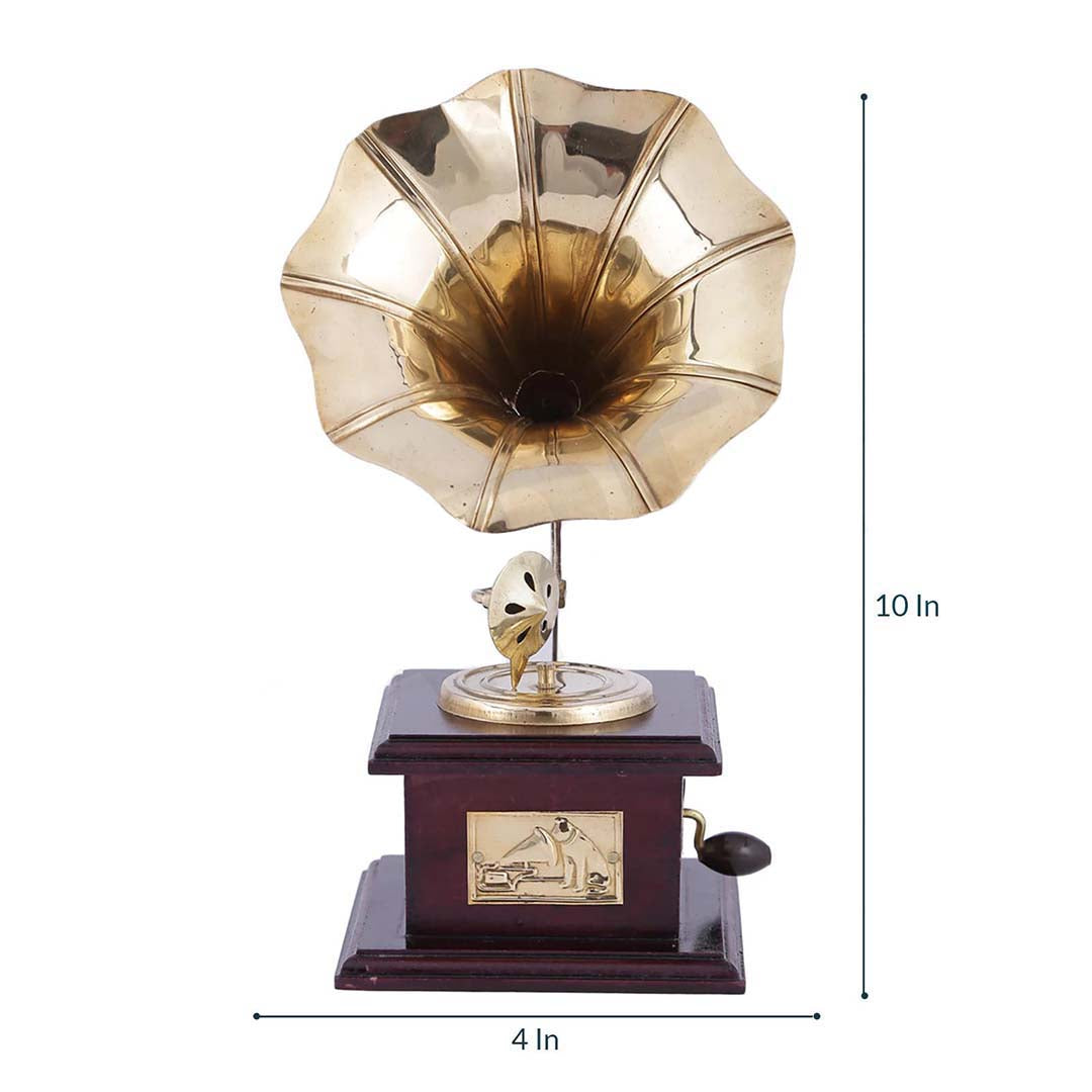 Kaper Gramophone Showpiece For Home Decor Antique Wooden Vintage Brass Showpiece Items For Living Room Kitchen Gifts Image 2