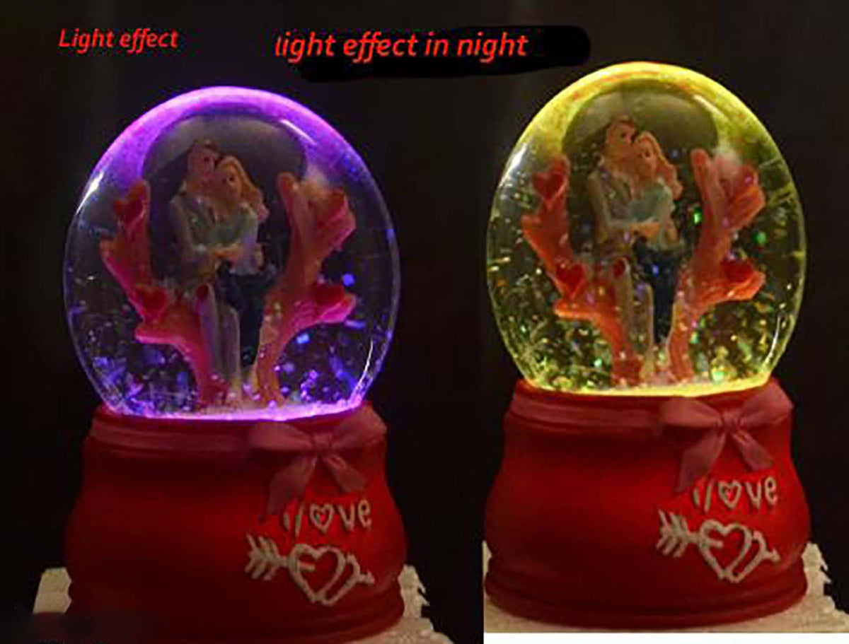 Cute Red Couple Snowglobe Showpiece With Led For Valentines Gift Decorative Showpiece Image 4