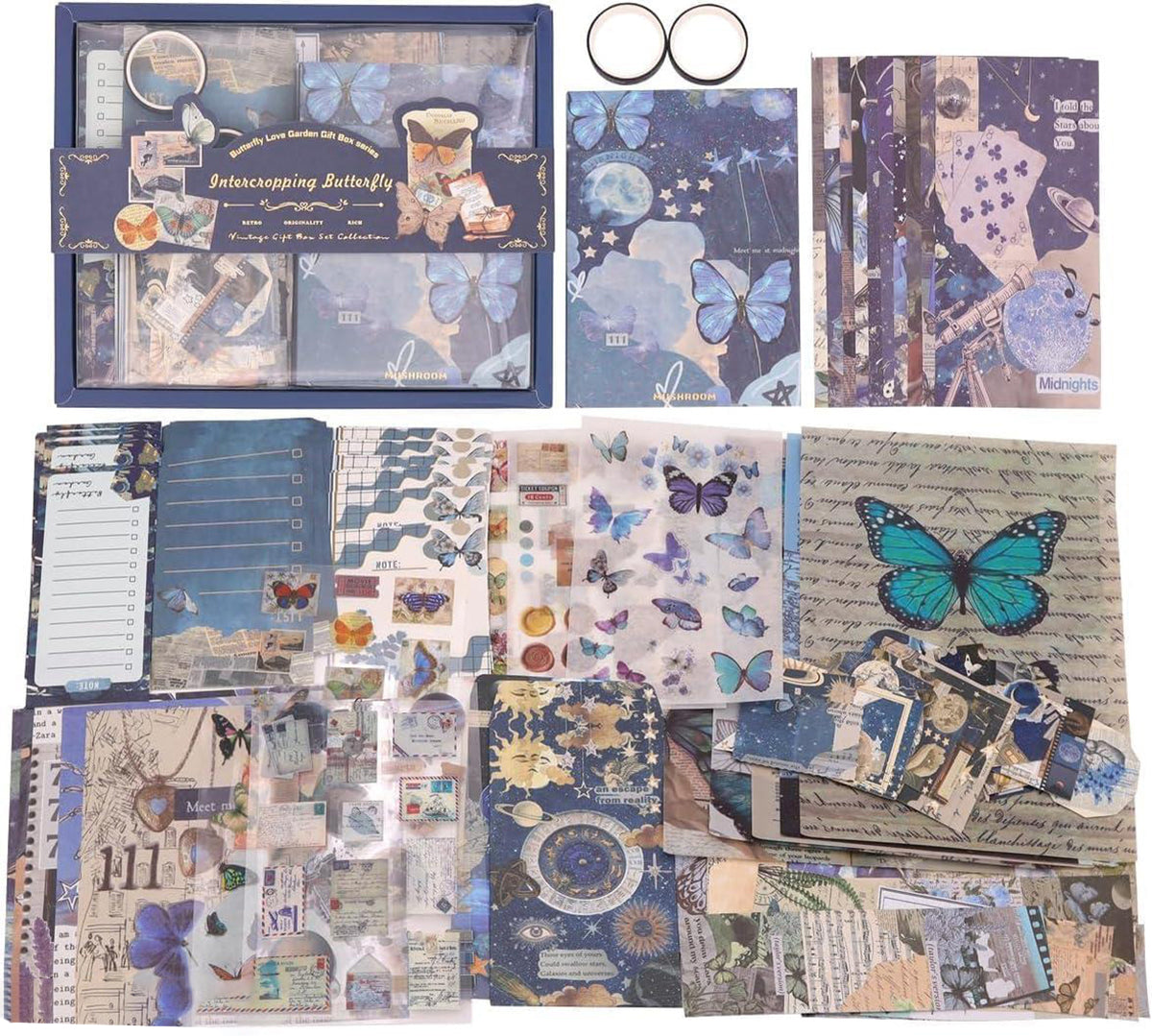 232 Pcs Aesthetic Scrapbooking Kit Vintage Junk Journal Supplies With Washi Stickers A6 Notebook Butterfly Scrapbook Image 4