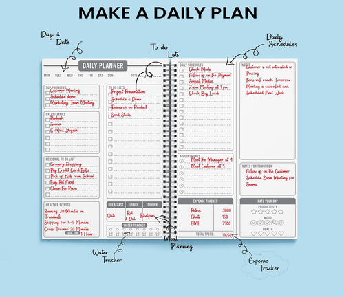 Daily Planner Undated Schedule Your Day Manage To Do List Goals Tracker Wellness Tracker Image 2