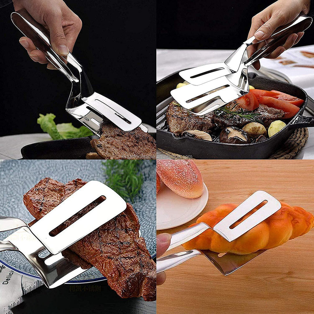 Stainless Steel Cooking Serving Turner Frying Food Tongs Image 2