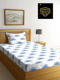 Cotton (60x90 Inch) Single Size Bedsheet With 1 Pillow Cover in White & Blue Color Image 1