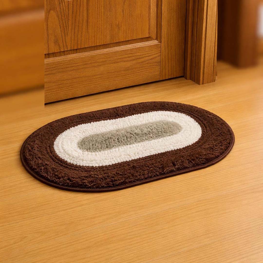 Polyester Anti-Slip Doormat for Home & Bathroom Entrance Brown oval Mat (40x60 cm) Image 2