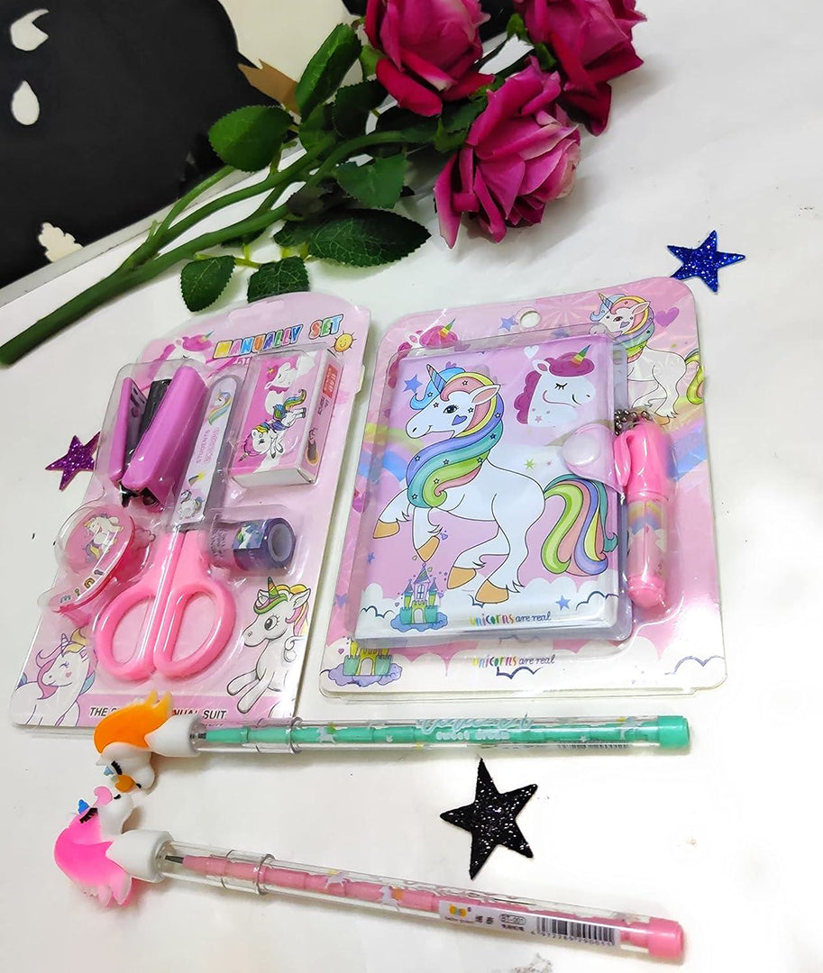 Useful Essential Unicorn Combo Pocket Diary With Pen Pencils Scissor Stapler Staple Pins Tape Dispenser Tapesschool Office Supply For Kids & Adults Image 3