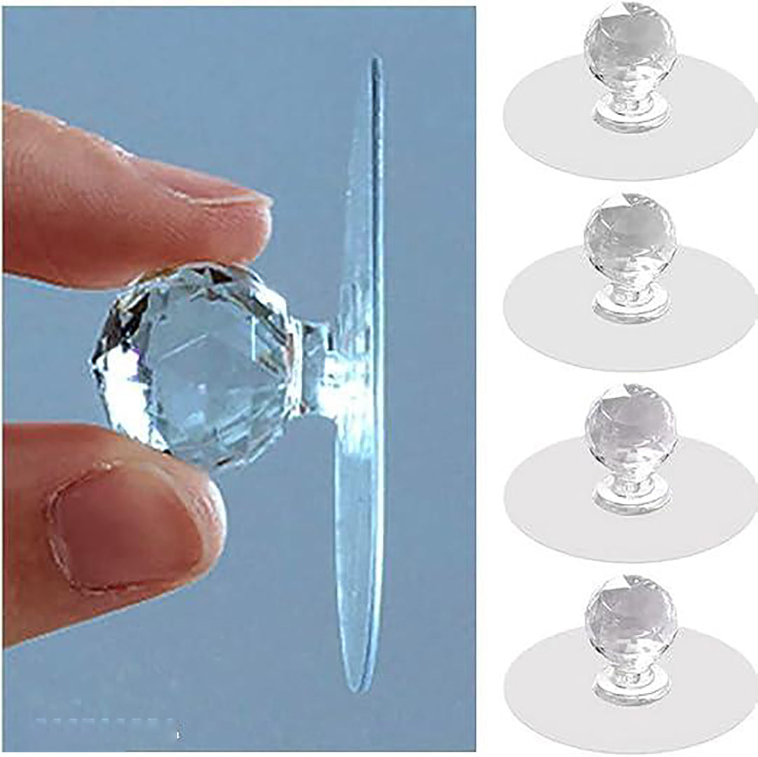 Diamond Crystal Shaped Strong Sticker Sticky Wall Hooks For Hanging Homekitchen Bathroom Key Frame Holders Hanging Hook Transparent Crystel Hook Pack Of 4 Image 1