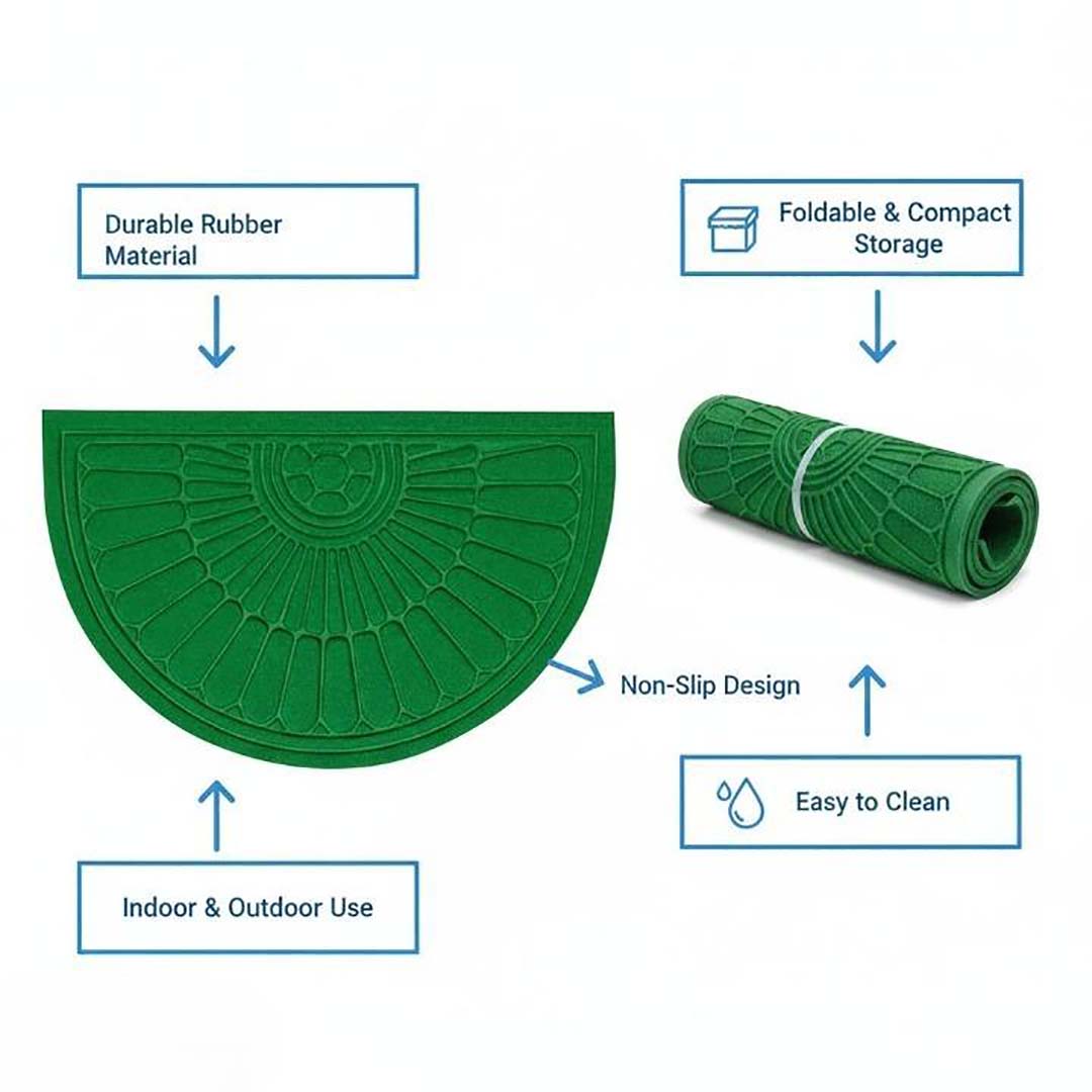 Rubber Anti-Slip Doormat for Home & Bathroom Entrance Green Semi Circle Mat (45x75 cm) Image 4