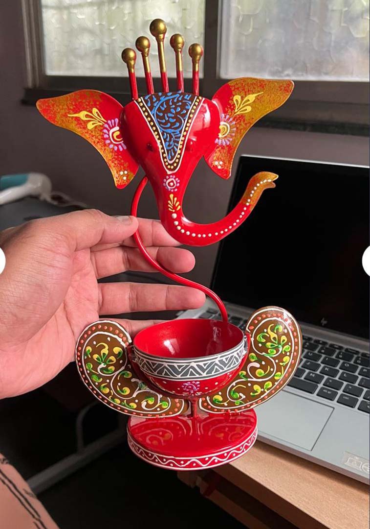 Decorative Ganesh Krishna Diya Stand Artistic Pair For Gift Pooja Image 2