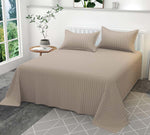 Grey Silver 300Tc Glace Cotton Plain Stripe Queen Size Double Bedsheet With 2 Pillow Cover For Home Hotel Guest Room 90 X 100 Inch Image 1