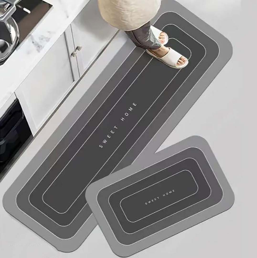 Memory Foam Anti-Slip Doormat for Home & Bathroom Entrance Grey Rectangular Mat (120x40 & 40x60 cm) 2 Pcs Image 1