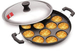 Non Stick 12 Cavity Appam Patra Side Handle With Lid Color May Vary Image 1