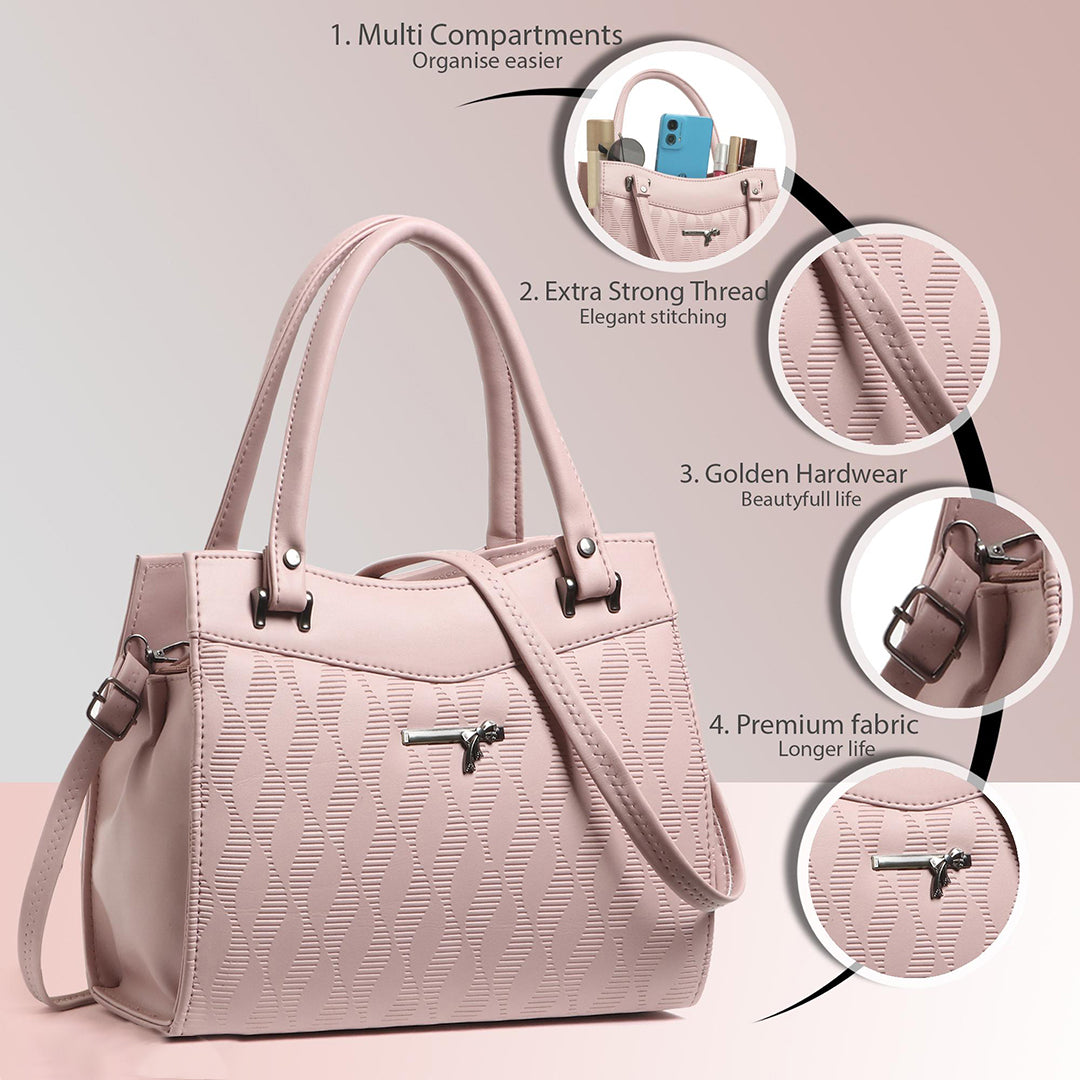 Handbag For Women And Girls Stylish Pink PU Leather Bag Image 1