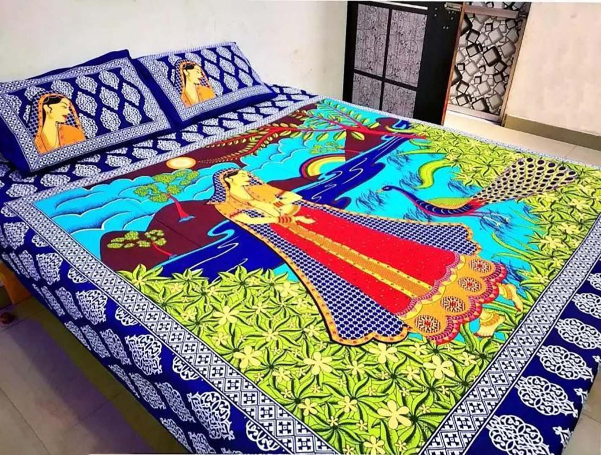 Cotton (90x100 Inch) Double Size Bedsheet With 2 Pillow Cover in Multicolor Image 3