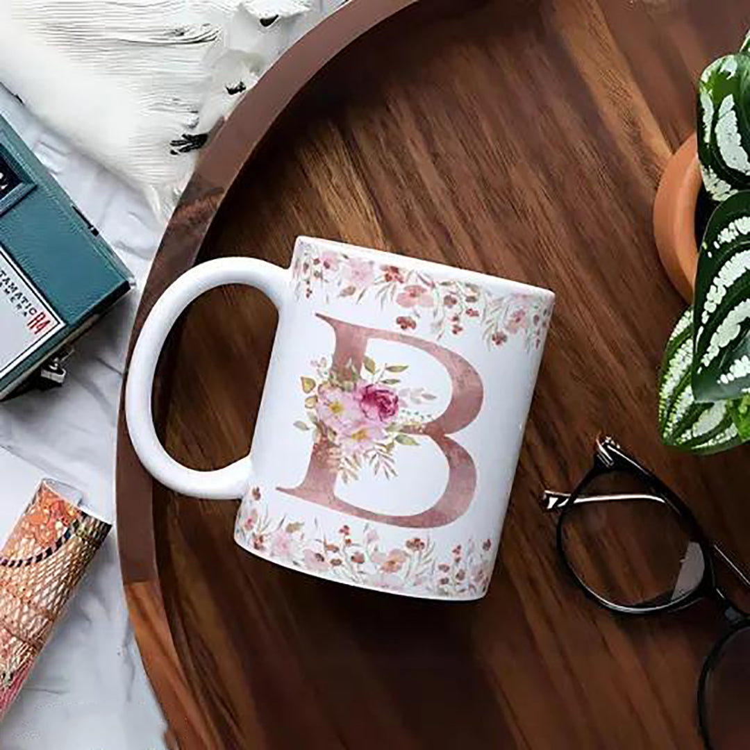 Colorful Floral Alphabet Letter B Printed Coffee Mug For Girls Boys Friends Love Kids Best Gift For Birthday Anniversary Initial Letter B Microwave Safe Ceramic Tea Coffee Mug 350Ml Image 2