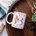Colorful Floral Alphabet Letter B Printed Coffee Mug For Girls Boys Friends Love Kids Best Gift For Birthday Anniversary Initial Letter B Microwave Safe Ceramic Tea Coffee Mug 350Ml Image 2