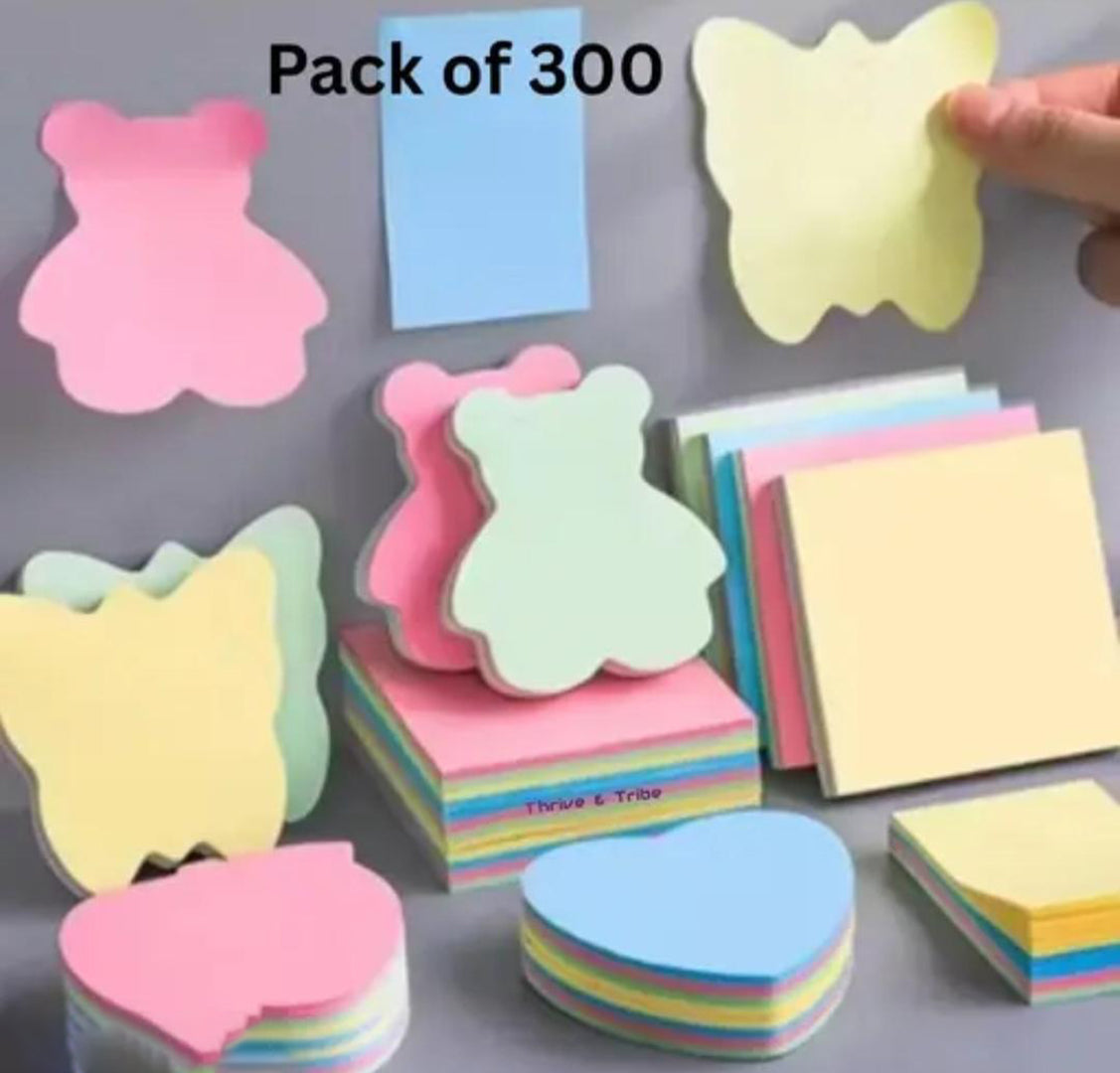 Pack Of 300 Sheets Cute Shapes Self Adhesive For Reminders Notes School Study Office Organizing Memo Meetings Pad Multicolors Image 1