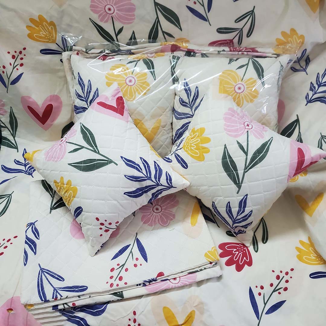 Quilted Fabric (90x100 Inch) Double Size Bedsheet With 2 Pillow Cover in Multicolor Image 4