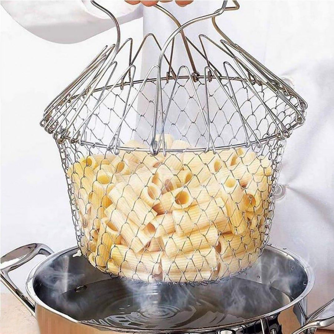 Foldable Steam Rinse Deep Frying Basket Stainless Steel Fry Basket Strainer Net Fried Filter For Fried Food Or Multifunctional Kitchen Cooking Tool Image 1