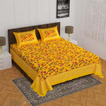 Cotton (90x100 Inch) Double Size Bedsheet With 2 Pillow Cover in Yellow Color Image 1