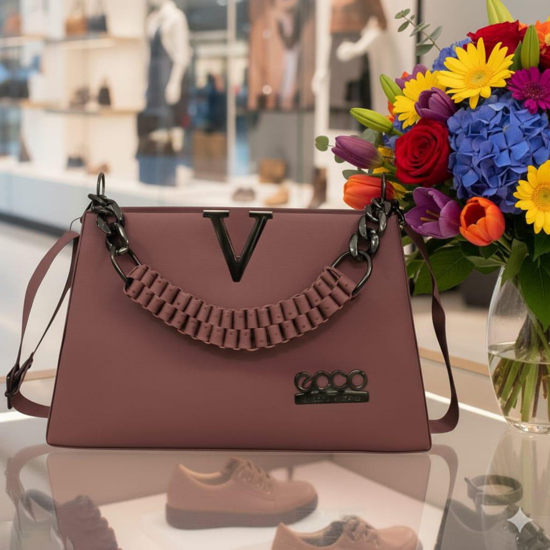 Handbag For Women And Girls Stylish Brown Canvas & Leather Bag Image 1