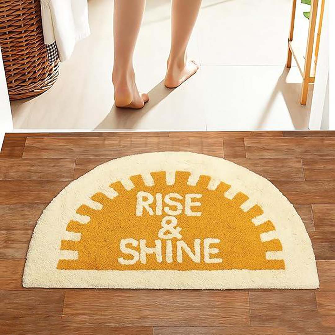 Cotton Anti-Slip Doormat for Home & Bathroom Entrance Mustard Semi Circle Mat (40x60 cm) Image 1