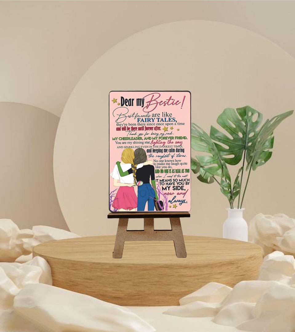 Jwalpa Collection Best Friend Decorative Tabletop Card With Wooden Stand Friendship Quote Display Pink Image 3