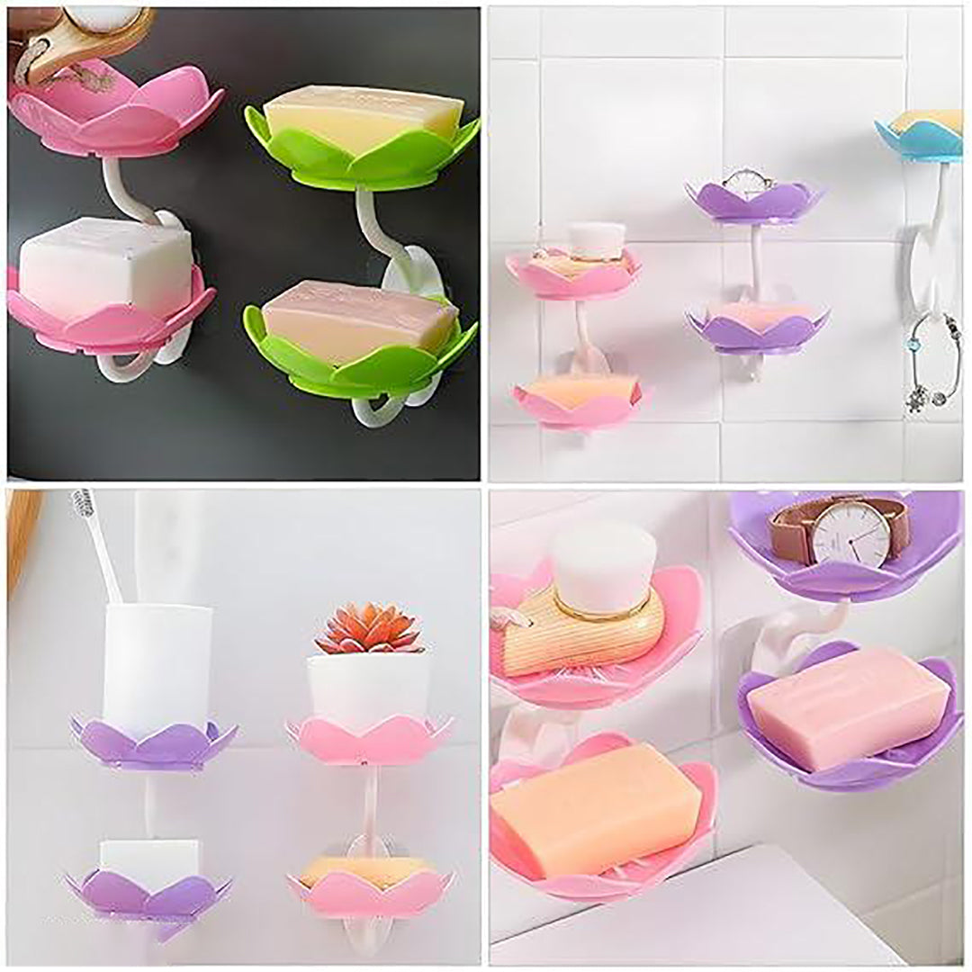 Wall Mounted Double Layer Soap Dish Holder Flower Design Sabundani With Magic Sticker Self Adhesive Sponge Soap Rack For Kitchen Bathroom Image 1