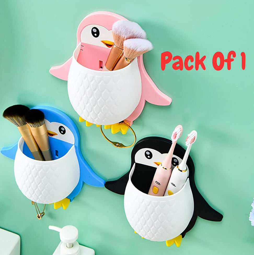Penguins Shape Toothbrush Holder Plastic Stand For Toothpaste Comb Brush Cream Lotion Kids Bathroom Cup Drain Waterproof Self Adhesive Image 1