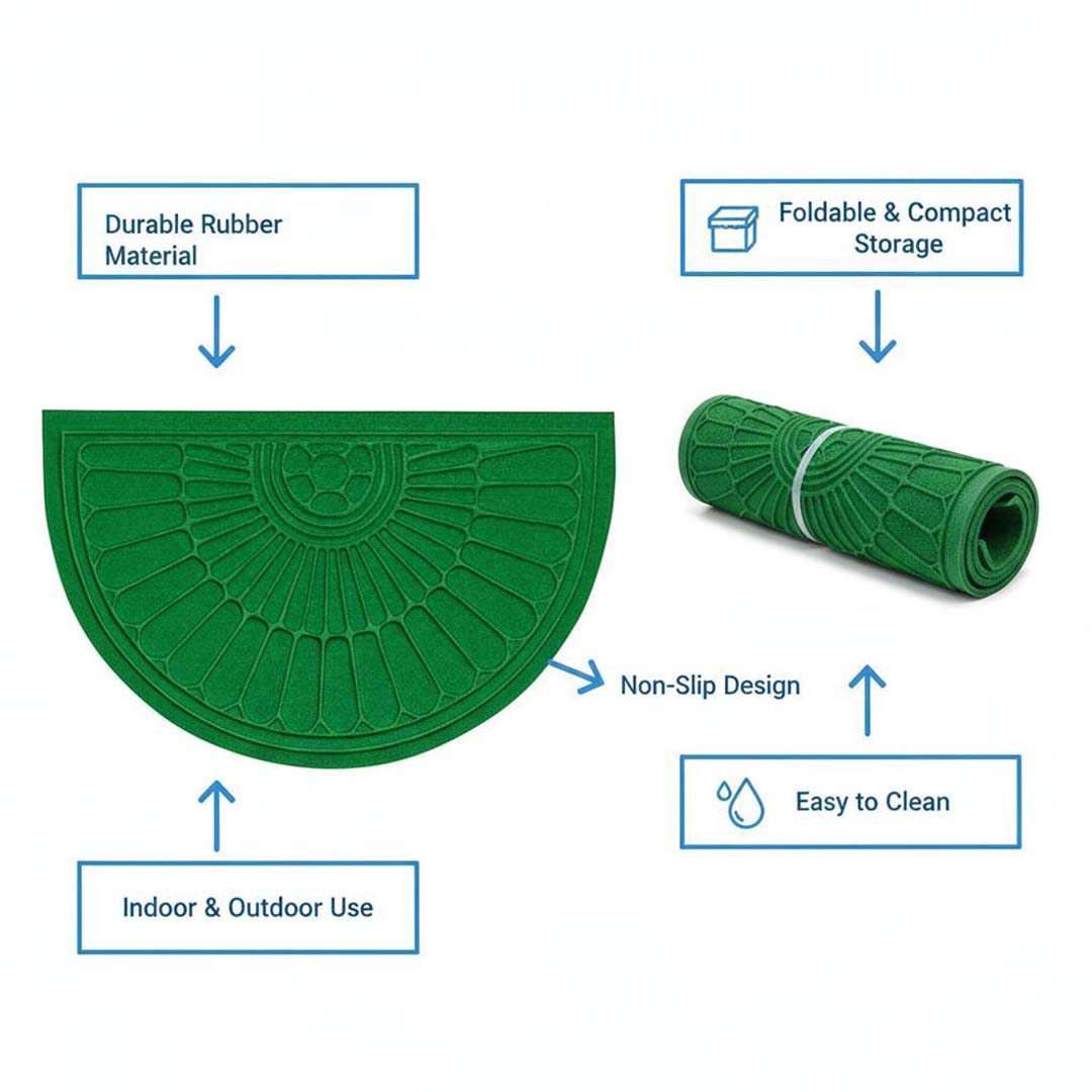 Rubber Anti-Slip Doormat for Home & Bathroom Entrance Green Semi Circle Mat (45x75 cm) Image 3