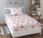 Cotton (60x90 Inch) Single Size Bedsheet With 2 Pillow Cover in White & Pink Color Image 2