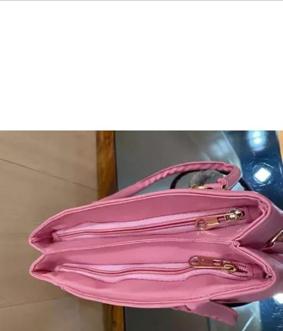 Handbag For Women And Girls Stylish Pink Canvas & Leather Bag Image 3