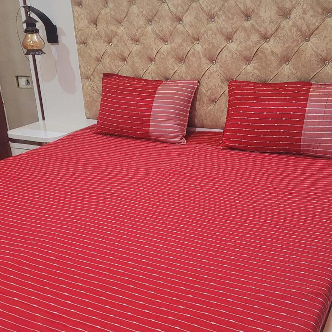 Cotton Blend (90x108 Inch) Double Size Bedsheet With 2 Pillow Cover in Red Color Image 2