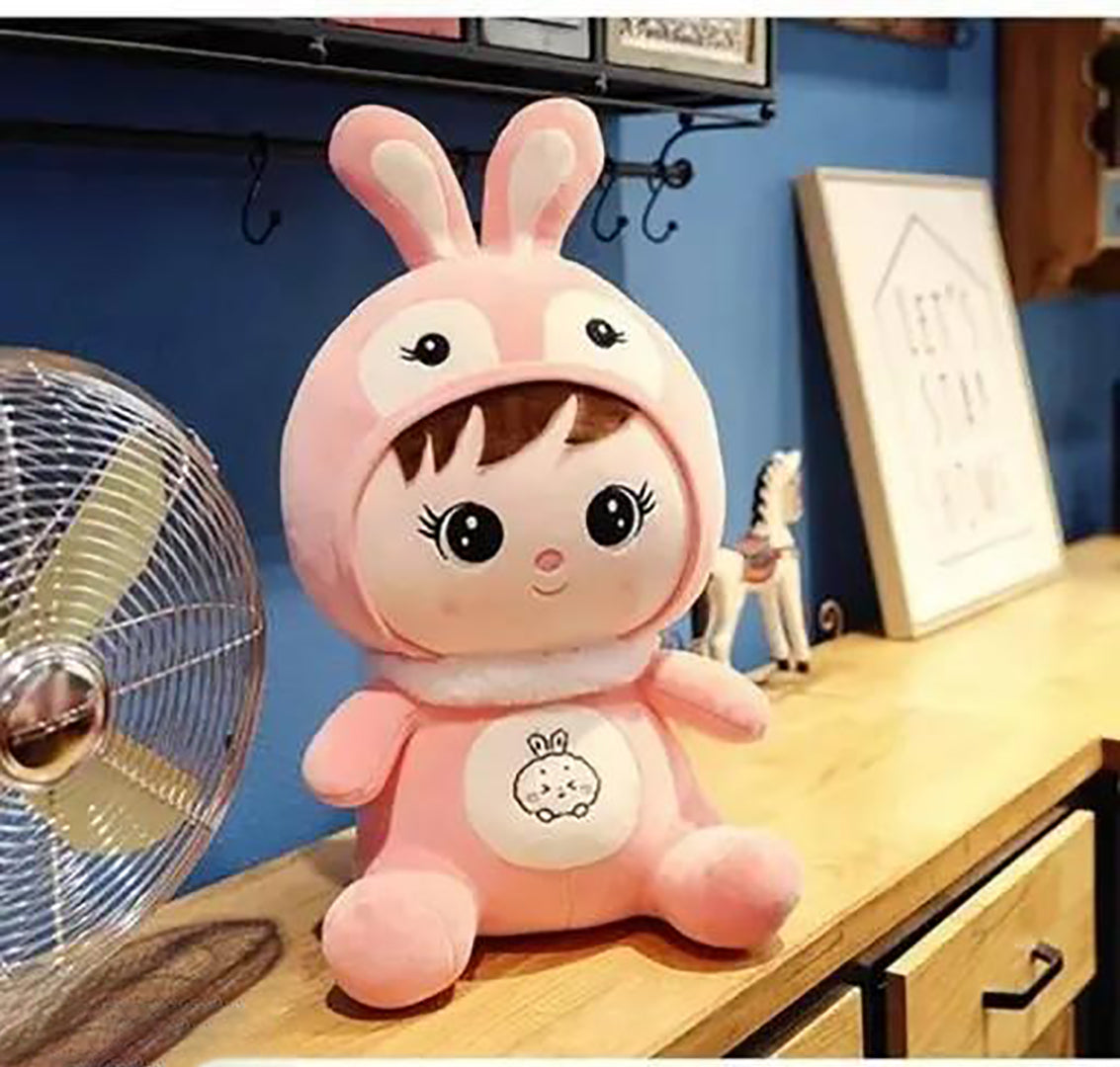 Pink Bunny Plush Toy Cute Versatile Stuffed Doll With Bunny Cap Image 2