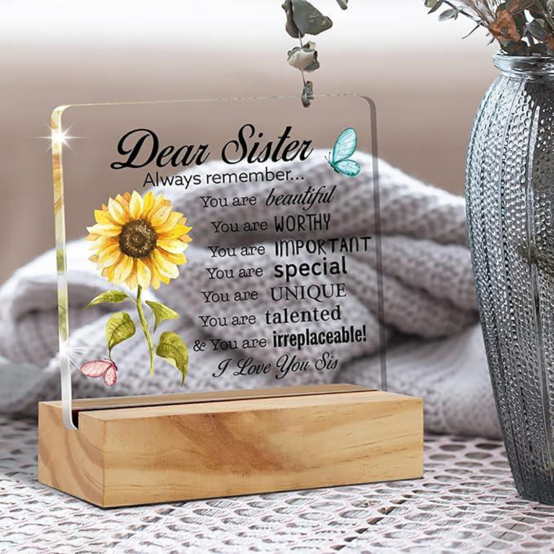 Bellu Sisters Gift Best Sister Gifts From Sister Inspirational Sister Love Desk Decor Floral Acrylic Desk Plaque Sign With Wood Stand Home Office Desk Sign Keepsake5X4 Inches Image 1