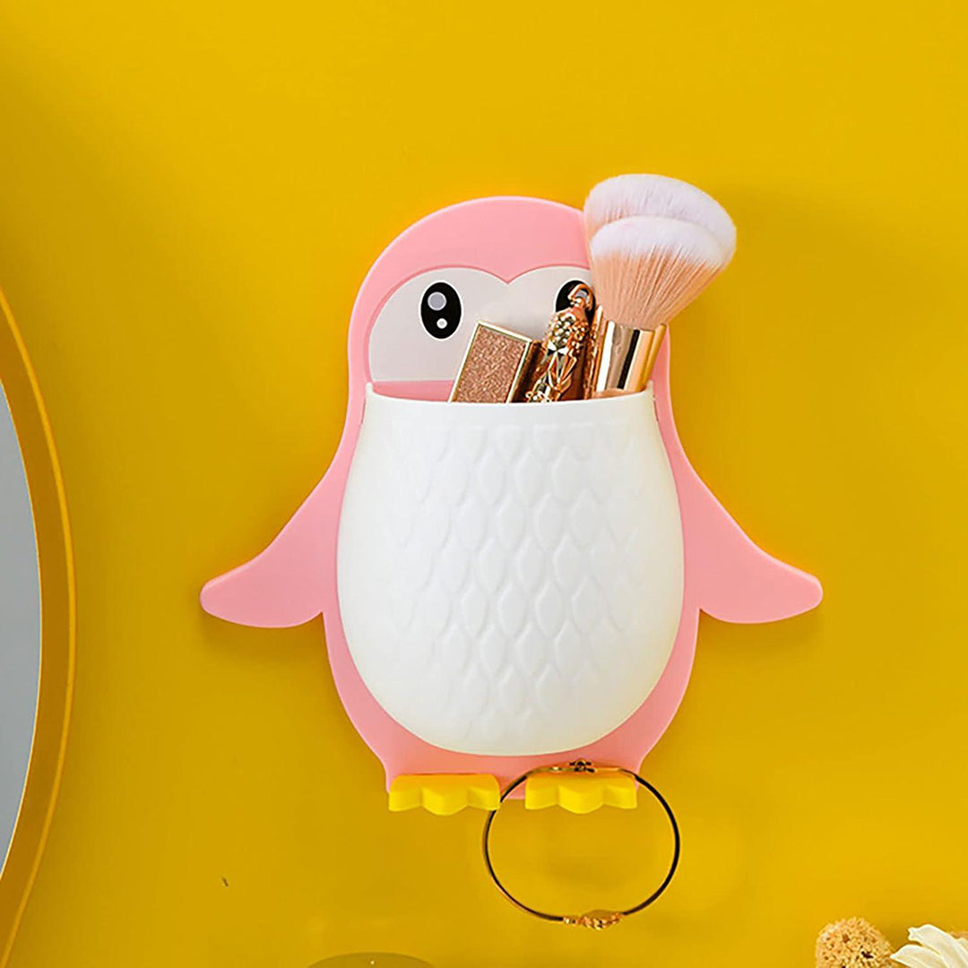 Penguins Shape Toothbrush Holder Plastic Stand For Toothpaste Comb Brush Cream Lotion Kids Bathroom Cup Drain Waterproof Self Adhesive Image 3