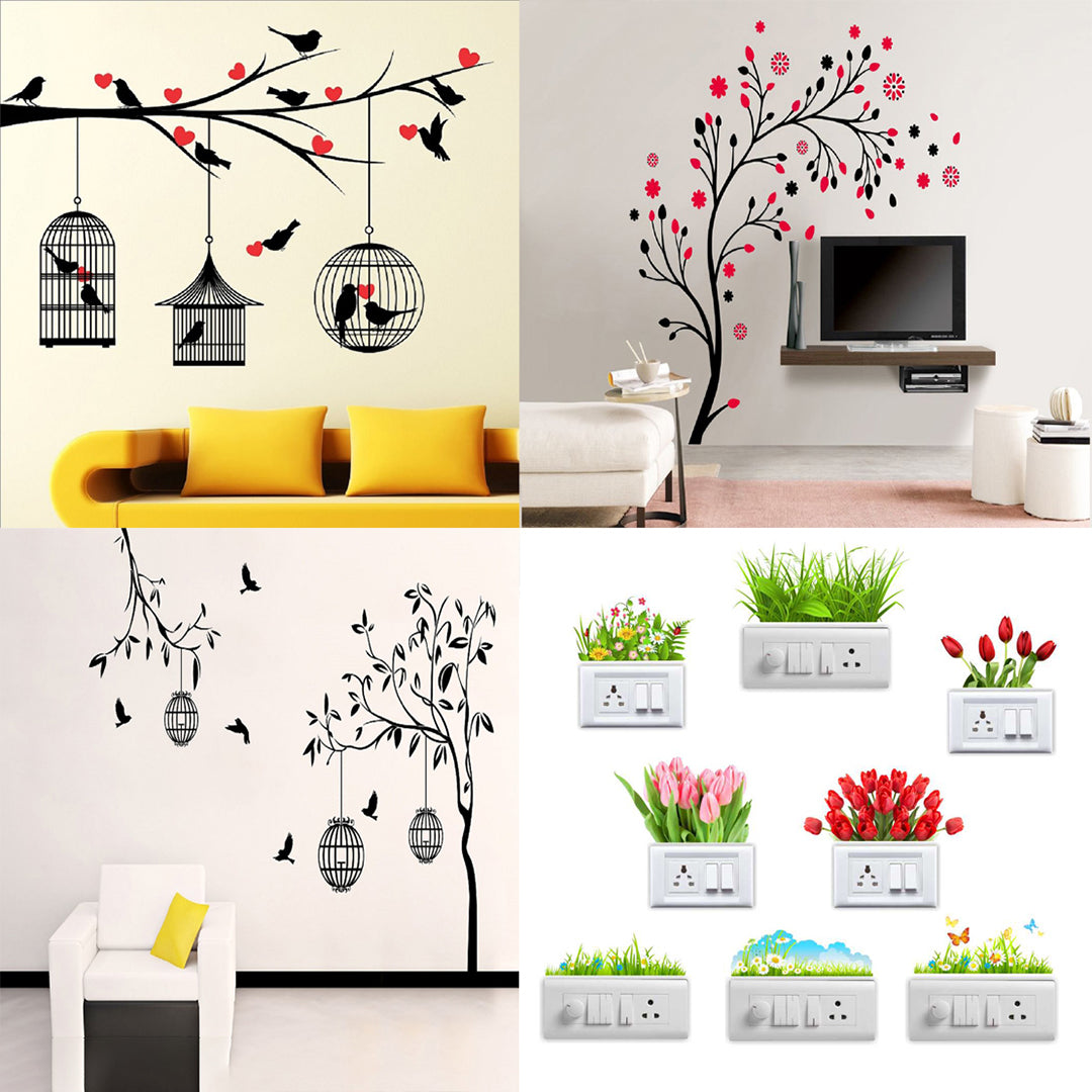 Wall Sticker Love Birds With Hearts 125 X 85 Cms Magical Tree 150 X 150 Cms Free Bird Case Black 150 X 115 Cms Sb Flowers 35 X11 Cms Matrial Vinyl Image 1