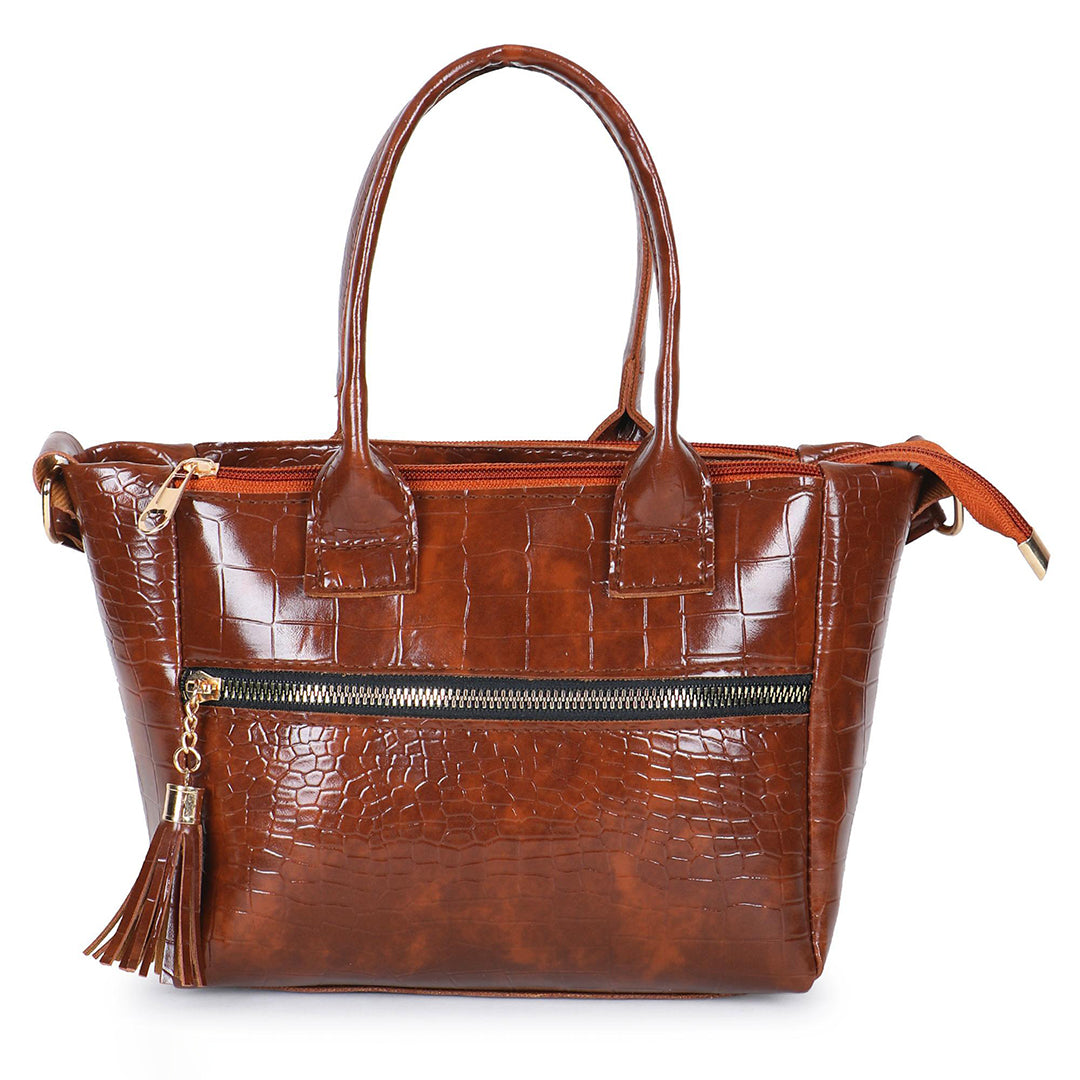 Handbag For Women And Girls Stylish Brown Faux Leather/Leatherette Bag Image 3