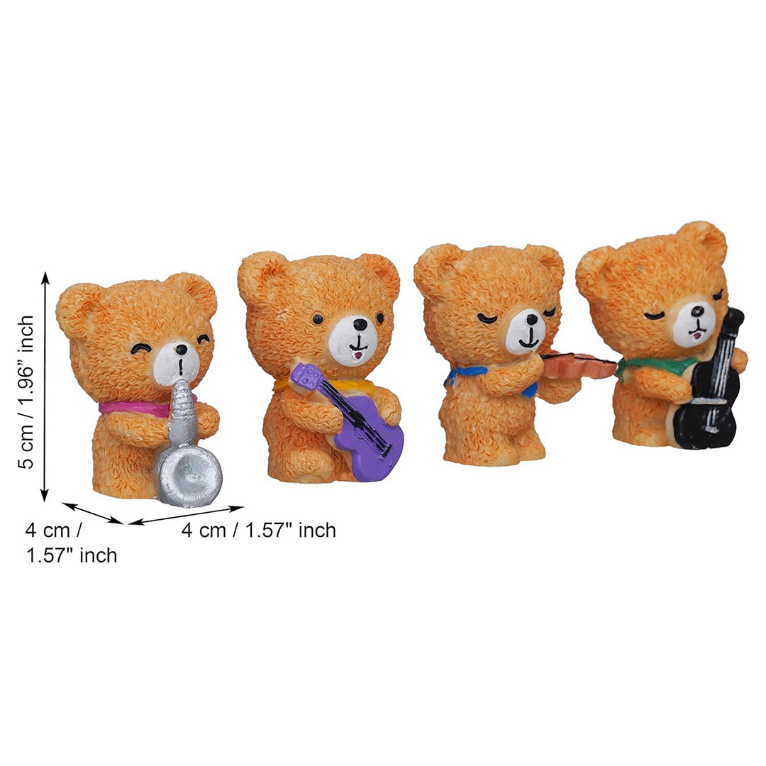 Set Of 4 Cute Teddy Bears Playing Musical Instruments Decorative Showpieces Valentine Gifts For Girlfriend Boyfriend Husband Wife Polyresin Brown Image 3