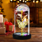 Plastic Preserved Flowers Rose Gift Artificial Flower Light Up Rose Rose In Glass Dome Personalized Gifts For Mom Sisters Friend Women Beans Rose Image 2