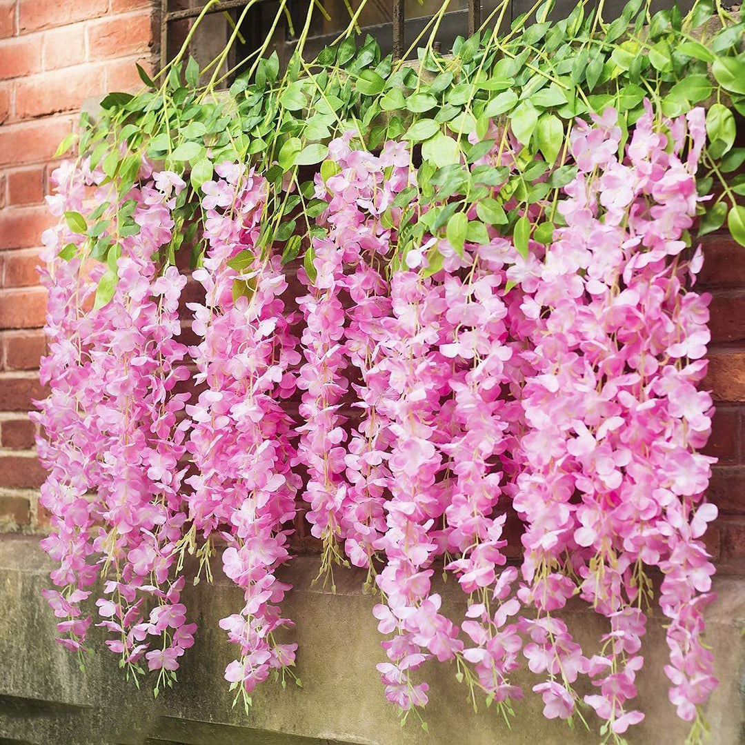 Well Art Gallery Pack 36 Feet Artificial Wisteria Vine Ratta Hanging Garland Silk Flowers String Home Party Wedding Decor Pink Set Of 6 Image 1