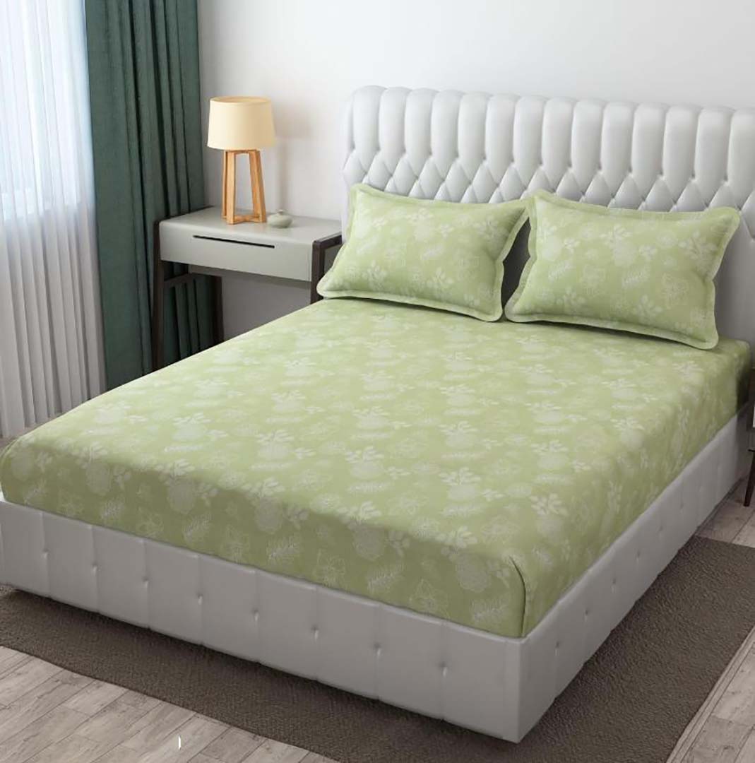 Cotton (78x72 Inch) Double Size Bedsheet With 2 Pillow Cover in Pista Color Image 1