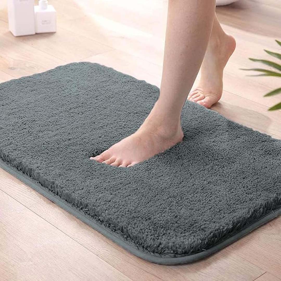 Microfiber Anti-Slip Doormat for Home & Bathroom Entrance Grey Rectangular Mat (35x50 cm) Image 1