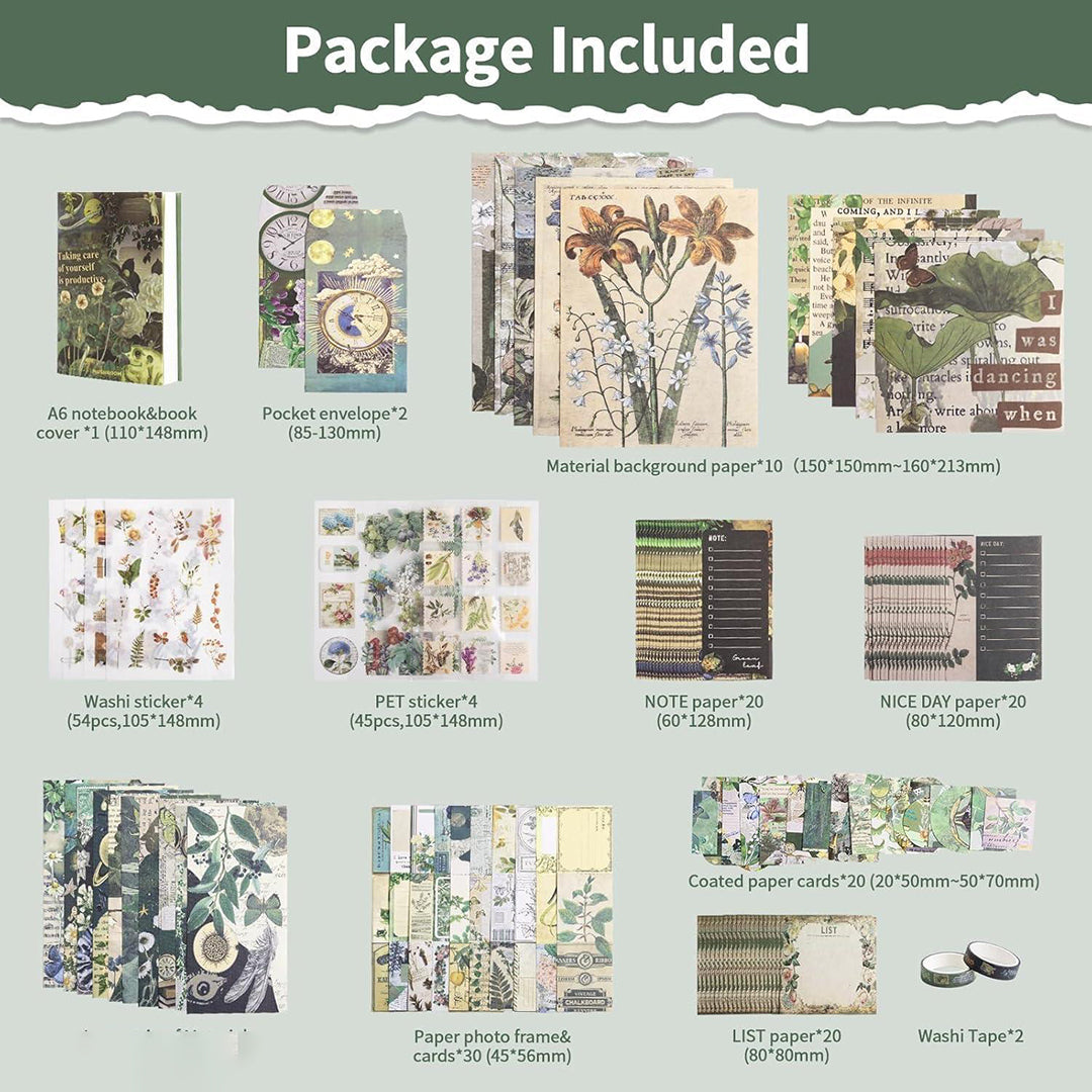 232 Pcs Nature Scrapbook Kit Vintage Journaling Supplies With Stickers Papers A6 Notebook For Diy Crafts Image 2