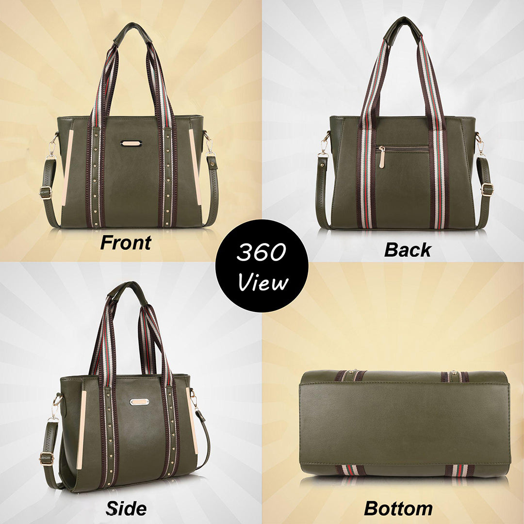 Handbag For Women And Girls Stylish Green PU Leather Bag Image 3